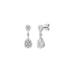 18K White Gold Mosaic Fancy Shape Diamond Teardrop Dangle Earrings