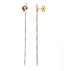 18K Gold Diamond Pave Bar Dangling Earrings