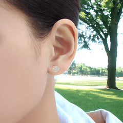 18K White Gold BLK Rhodium Diamond Pave Disc Stud Earrings - 8mm