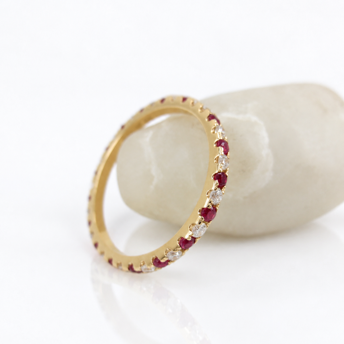 Natural Ruby & Diamond Eternity Band in 18K Gold – 1.6mm