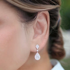 18K White Gold Mosaic Fancy Shape Diamond Teardrop Dangle Earrings