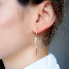 18K Gold Hanging Baguette Diamonds Line wire Earrings