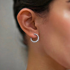 18K White Gold Diamond Circular Front-Facing Hoop Earrings