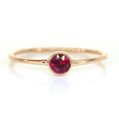 0.14 cts Bezel-Set Solitaire Ruby Ring - 18K Rose Gold