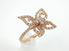 Diamond Pave Butterfly 18k Rose Gold Cocktail Ring - 0.46cts T.W