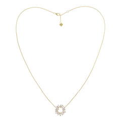 18K Gold Natural Baguette Diamond Sunburst Pendant Necklace