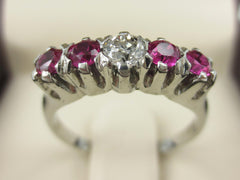 Antique Victorian Ruby and Diamond Five Stone Ring