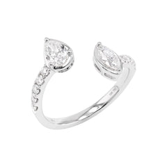 Pear & Marquise shape Diamonds Open Bypass Band Ring - 18K Gold
