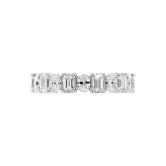 Natural Oval and Emerald Cut Alternating Diamond Eternity Band - 18K White Gold