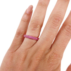 Micro Pavé Ruby 3 Row Dome Eternity Band - 18K Rose Gold