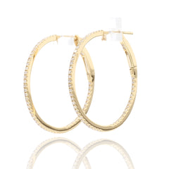 1inch 18K Yellow Gold inside out Diamond Hoop Earrings / One inch Hoops