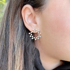 14K Gold Constellation of Bezel set Diamonds Circular Front-Facing Hoop Earrings