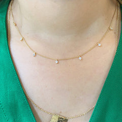 18K Gold Dangling Diamonds Charm Beaded Necklace / Diamond Necklace