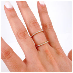Micro pavé Diamond Double Band Ring - 18K  Yellow Gold