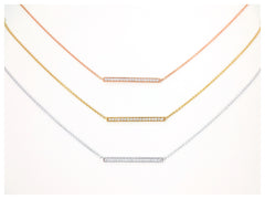 18K Yellow Gold Diamond Pave Mini Bar Necklace - Pendant