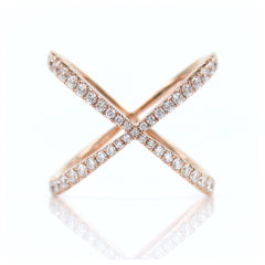 Diamond Pave Criss-cross X Ring in 18k Rose Gold