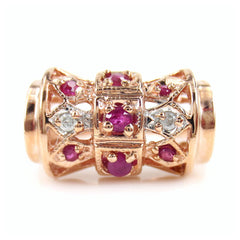 Circa 1940’s Ruby & Diamond 14K Rose Gold Cocktail Ring