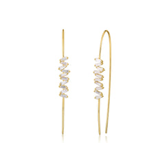 18K Gold Hanging Baguette Diamonds Line wire Earrings