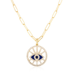 14K Gold Diamond & Enamel Evil Eye Medallion Pendant