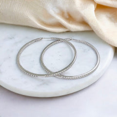 2 inch 18K White Gold inside out Diamond Hoop Earrings / 2" Hoops