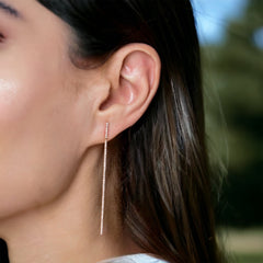 18K Gold Diamond Pave Bar Dangling Earrings