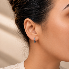 14mm Natural Diamond Inside-Out Huggie Hoop Earrings | Solid 18K Gold | Black Ruthenium Finish