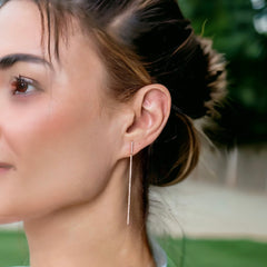 18K Gold Diamond Pave Bar Dangling Earrings