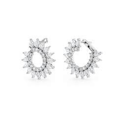 Natural Diamond Sunburst Front-Facing Hoop Earrings in 18K White Gold (2.60 CTW)