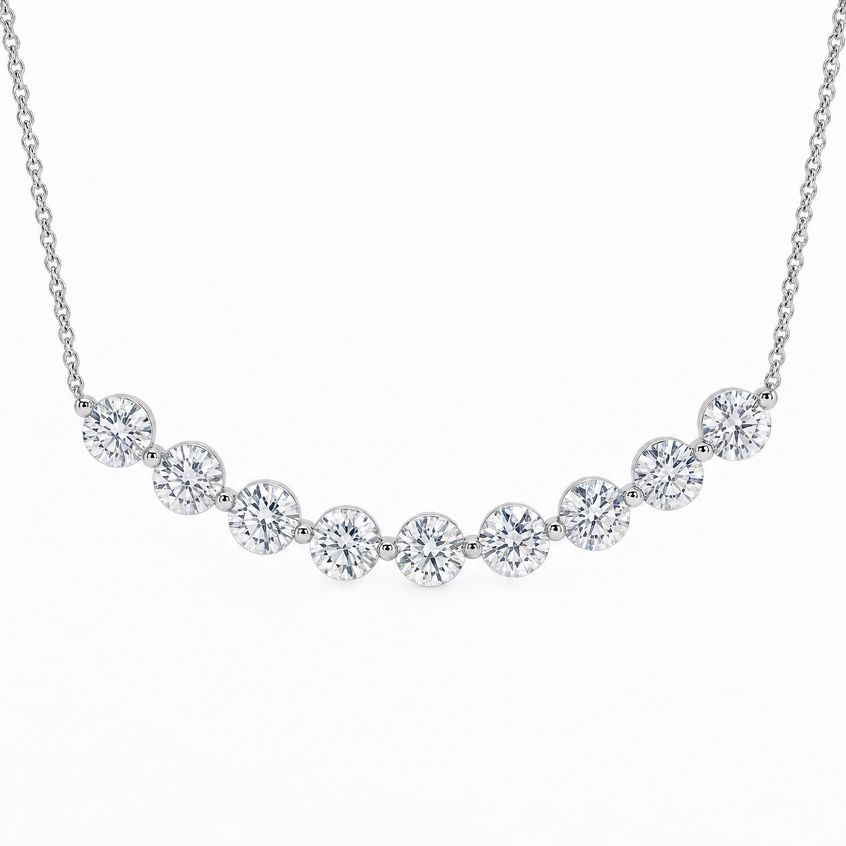 18K White Gold 2.32ctw Natural Diamond Curved Bar Necklace (0.26ct Each)
