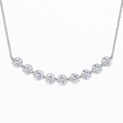 18K White Gold 2.32ctw Natural Diamond Curved Bar Necklace (0.26ct Each)