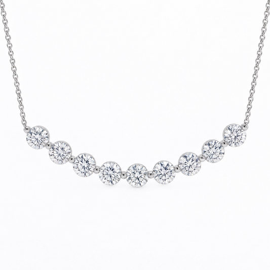 18K White Gold 2.32ctw Natural Diamond Curved Bar Necklace (0.26ct Each)