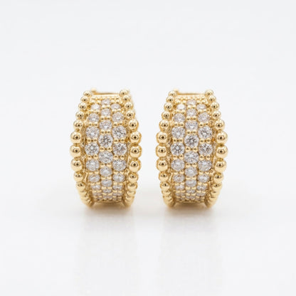 14K yellow gold Orbi Collection natural diamond and gold bead huggie earrings, front view