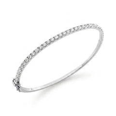 18K White Gold Natural Diamond Hinged Bangle Bracelet / Oval Shaped Diamond Bangle