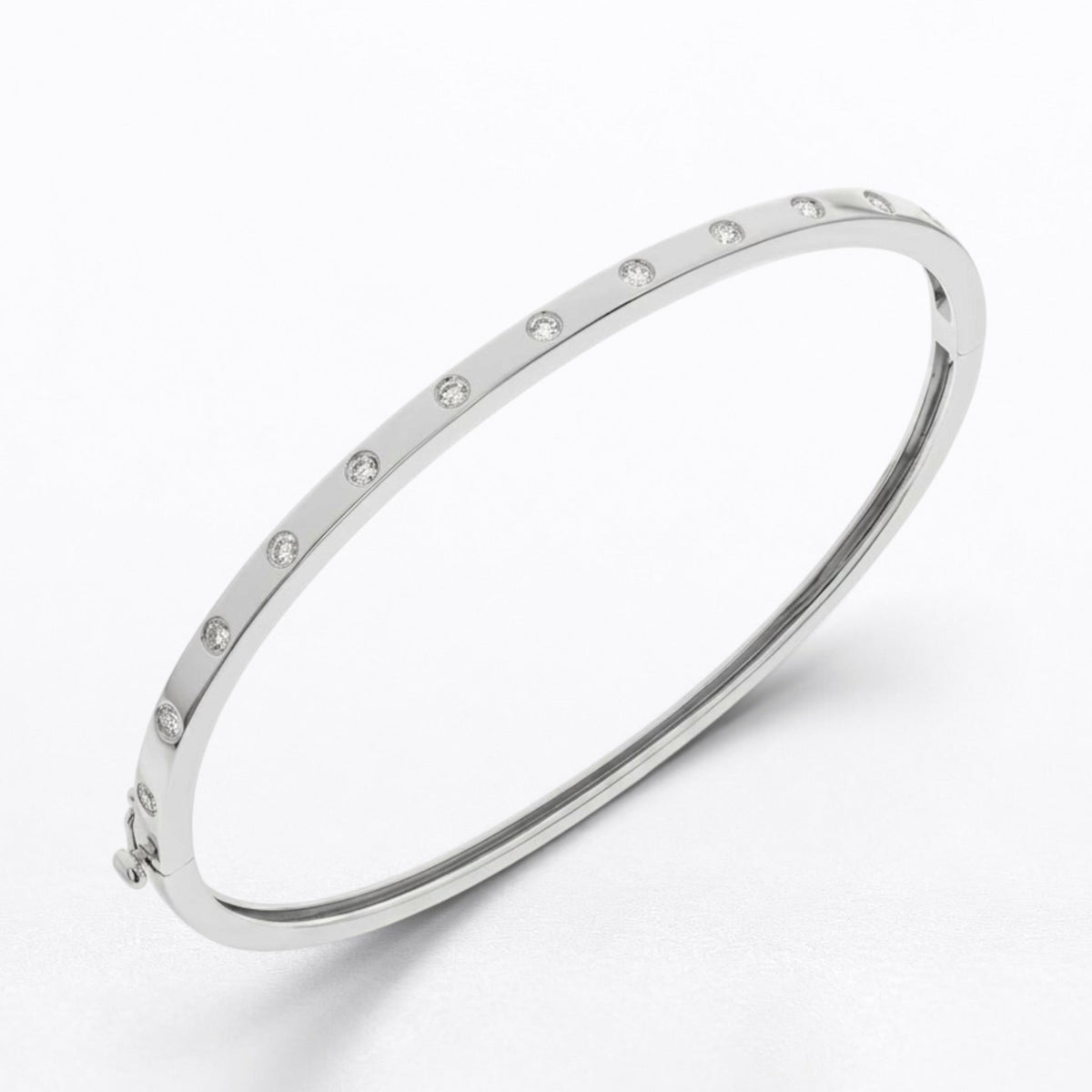 Solid Gold Natural Round Brilliant Diamond Flush-Set Hinge Bangle (3mm)