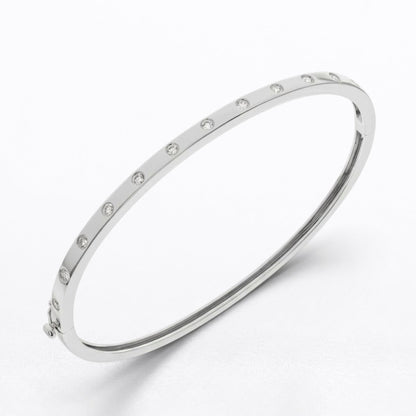 Solid Gold Natural Round Brilliant Diamond Flush-Set Hinge Bangle (3mm)