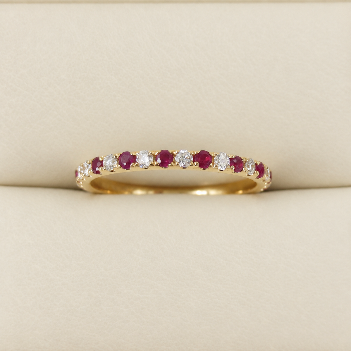 Natural Ruby & Diamond Eternity Band in 18K Gold – 1.6mm