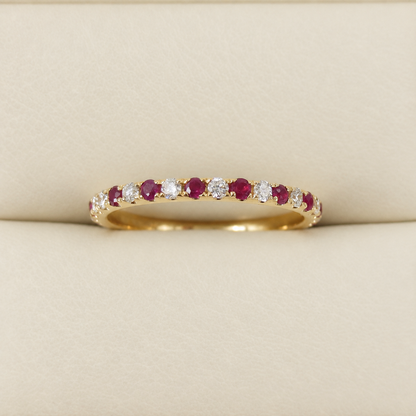 Natural Ruby & Diamond Eternity Band in 18K Gold – 1.6mm