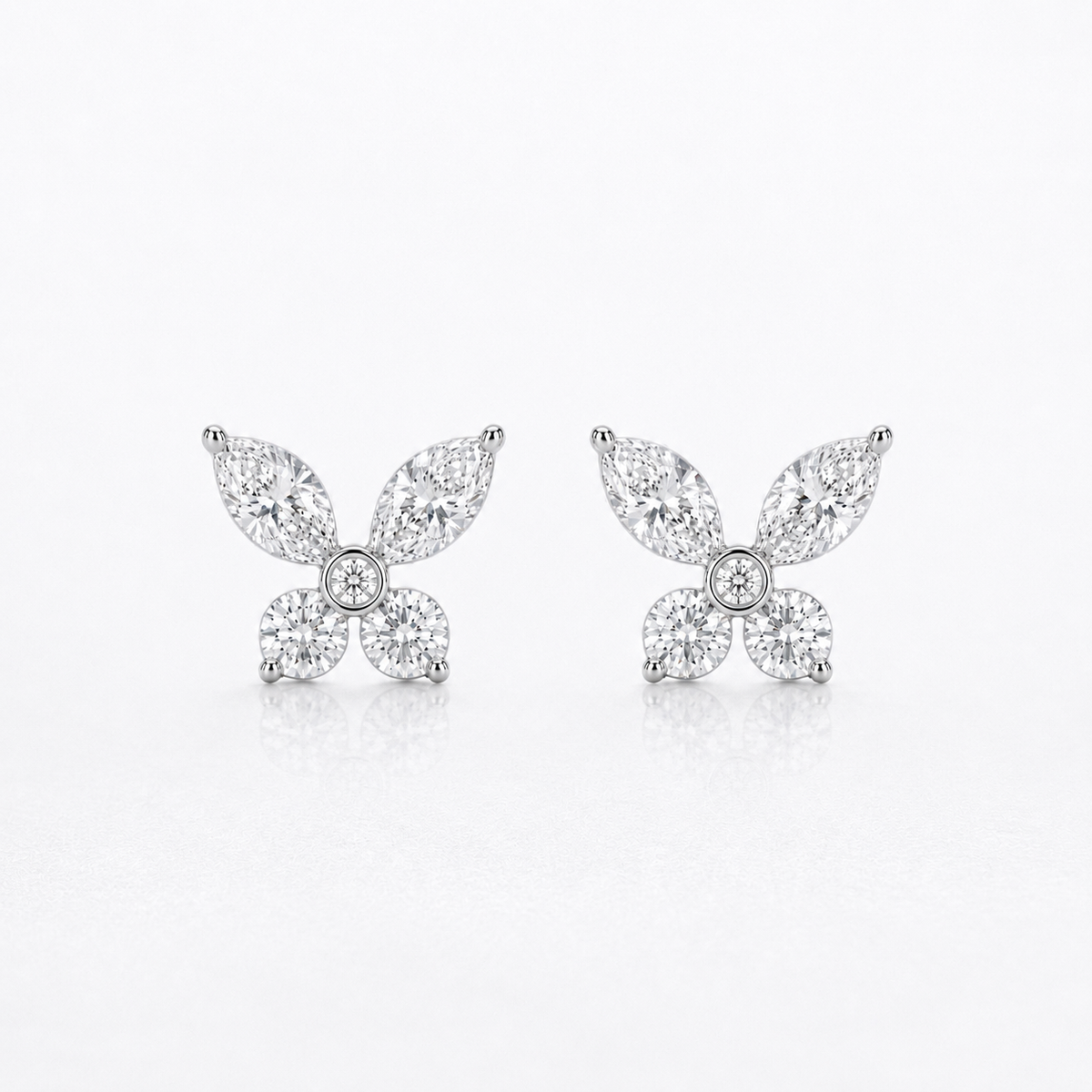 18K White Gold Diamond Butterfly Stud Earrings