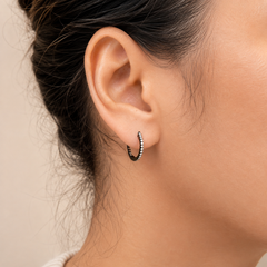 14mm Natural Diamond Inside-Out Huggie Hoop Earrings | Solid 18K Gold | Black Ruthenium Finish