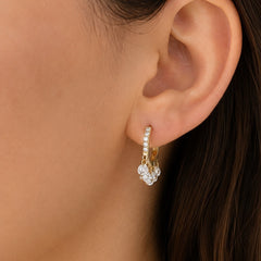 12mm Natural Diamond Floating Dangle Huggie Earrings | Solid 18K Gold