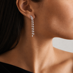 2.94 Carat Natural Marquise Diamond Drop Earrings in 18K White Gold