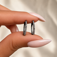 14mm Natural Diamond Inside-Out Huggie Hoop Earrings | Solid 18K Gold | Black Ruthenium Finish