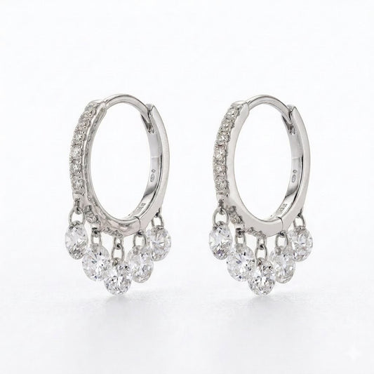 12mm Natural Diamond Floating Dangle Huggie Earrings | Solid 18K Gold