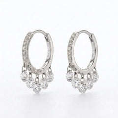 12mm Natural Diamond Floating Dangle Huggie Earrings | Solid 18K Gold