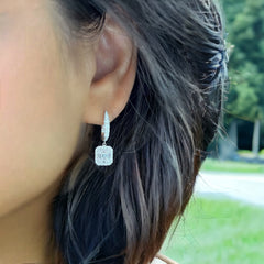 Halo Fusion Round and Baguette Diamond Dangle Earrings