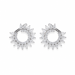 Natural Diamond Sunburst Front-Facing Hoop Earrings in 18K White Gold (2.60 CTW)
