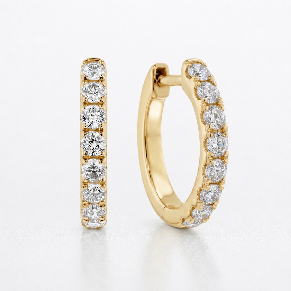 Natural Diamond 12mm Huggie Hoop Earrings | 14K or 18K Solid Gold | G/VS Diamonds