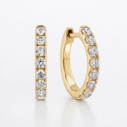 Natural Diamond 12mm Huggie Hoop Earrings | 14K or 18K Solid Gold | G/VS Diamonds