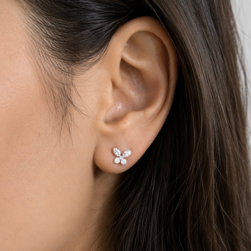 18K White Gold Diamond Butterfly Stud Earrings