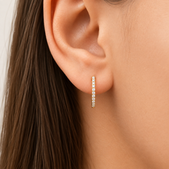 14mm Natural Diamond Inside-Out Huggie Hoop Earrings | Solid 18K Gold
